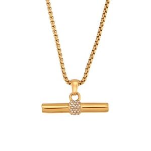 18K Gold Plated Micro Zircon Pave Bar Pendant Necklace